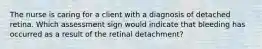 The nurse is caring for a client with a diagnosis of detached retina. Which assessment sign would indicate that bleeding has occurred as a result of the retinal detachment?