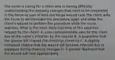 The nurse is caring for a client who is having difficulty understanding the dressing changes that need to be completed in the home as part of post-discharge wound care.The client asks the nurse to demonstrate the procedure again and allow the client's spouse to perform the procedure while the nurse watches. What is the most likely outcome of this assertive request by the client? A. Less compassionate care for the client due to the​ nurse's irritation by the request B. A guarantee that the spouse will change the dressings correctly C. A slightly increased chance that the wound will become infected due to exposure during dressing changes D. A greater likelihood that the wound will heal appropriately