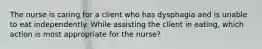 The nurse is caring for a client who has dysphagia and is unable to eat independently. While assisting the client in eating, which action is most appropriate for the nurse?