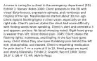 A nurse is caring for a client in the emergency department (ED). Exhibit 1: Nurses' Notes 1000: Client presents to the ED with visual disturbances, expressive aphasia, and numbness and tingling of the lips. Manifestations started about 30 min ago. Client reports flashing lights in their vision, especially on the right side. Client's partner states the client had some difficulty with finding words when speaking. Client is alert and oriented x 3 and appears anxious. No facial drooping noted. Right hand grasp is weaker than left. Client denies pain. 1045: Client states the flashing lights, numbness, and tingling in the lips have gone away. Client states they now have throbbing pain behind the left eye, photophobia, and nausea. Client is requesting medication for pain that is 7 on a scale of 0 to 10. Hand grasps are equal and strong bilaterally. Exhibit 2: Graphic Record 1000: Temp: 36.8° C (98.4° F), HR: 98/min Resp: