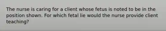 The nurse is caring for a client whose fetus is noted to be in the position shown. For which fetal lie would the nurse provide client teaching?