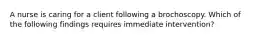 A nurse is caring for a client following a brochoscopy. Which of the following findings requires immediate intervention?