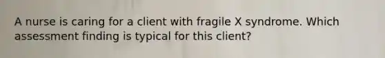 A nurse is caring for a client with fragile X syndrome. Which assessment finding is typical for this client?