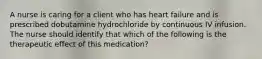 A nurse is caring for a client who has heart failure and is prescribed dobutamine hydrochloride by continuous IV infusion. The nurse should identify that which of the following is the therapeutic effect of this medication?