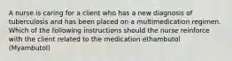 A nurse is caring for a client who has a new diagnosis of tuberculosis and has been placed on a multimedication regimen. Which of the following instructions should the nurse reinforce with the client related to the medication ethambutol (Myambutol)