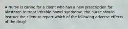 A Nurse is caring for a client who has a new prescription for alosteron to treat irritable bowel syndrome. the nurse should instruct the client to report which of the following adverse effects of the drug?