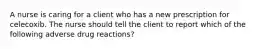 A nurse is caring for a client who has a new prescription for celecoxib. The nurse should tell the client to report which of the following adverse drug reactions?