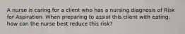 A nurse is caring for a client who has a nursing diagnosis of Risk for Aspiration. When preparing to assist this client with eating, how can the nurse best reduce this risk?