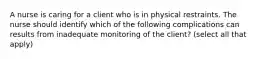 A nurse is caring for a client who is in physical restraints. The nurse should identify which of the following complications can results from inadequate monitoring of the client? (select all that apply)