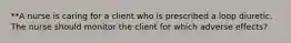 **A nurse is caring for a client who is prescribed a loop diuretic. The nurse should monitor the client for which adverse effects?