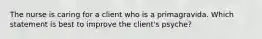 The nurse is caring for a client who is a primagravida. Which statement is best to improve the client's psyche?