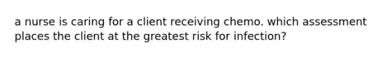 a nurse is caring for a client receiving chemo. which assessment places the client at the greatest risk for infection?