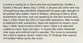 A nurse is caring for a client who has schizophrenia. Exhibit 1 Exhibit 2 Nurses' Notes Day 1 1030: A 28-year-old client who has schizophrenia was admitted. Diagnosed 10 years ago. Brought in by partner who states client is restless, refusing to eat or drink, movements are slow, and not speaking for the last several days. Day 1 1330: Client ate 25% of meal with assistance. Able to walk to bathroom with assistance. Does not respond to nurse's voice. Day 1 1930: Nurse enters client's room. Client is in bed and unable to move. Eyes are open. In stupor-like state. Obtained vital signs and notified client's provider. The nurse is reviewing the client's medical record. Select the "3" findings that require immediate follow-up by the nurse.