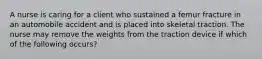 A nurse is caring for a client who sustained a femur fracture in an automobile accident and is placed into skeletal traction. The nurse may remove the weights from the traction device if which of the following occurs?