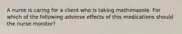 A nurse is caring for a client who is taking methimazole. For which of the following adverse effects of this medications should the nurse monitor?