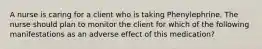 A nurse is caring for a client who is taking Phenylephrine. The nurse should plan to monitor the client for which of the following manifestations as an adverse effect of this medication?