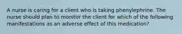 A nurse is caring for a client who is taking phenylephrine. The nurse should plan to monitor the client for which of the following manifestations as an adverse effect of this medication?