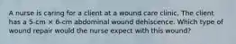 A nurse is caring for a client at a wound care clinic. The client has a 5-cm × 6-cm abdominal wound dehiscence. Which type of wound repair would the nurse expect with this wound?