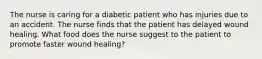 The nurse is caring for a diabetic patient who has injuries due to an accident. The nurse finds that the patient has delayed wound healing. What food does the nurse suggest to the patient to promote faster wound healing?