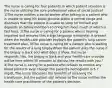 The nurse is caring for four patients.In which patient situation is the nurse utilizing the core professional value of social justice? 1)The nurse notifies a social worker after talking to a patient who is unable to keep his blood glucose within a normal range and discovers that the patient is unable to shop for himself and depends on family members to bring him food, much of which is fast food. 2)The nurse is caring for a patient who is hearing impaired and ensures that a sign language interpreter is present when the health-care provider explains the patient's lung cancer treatment plan. 3)The nurse is caring for a patient who is waiting for the results of a lung biopsy.When the patient asks the nurse if the biopsy is back and what does it show, the nurse responds,"Yes, the biopsy is back and your health-care provider will be here within 30 minutes to discuss the results with you." 4)The nurse is caring for a patient who refuses to receive any blood products even though the patient's hemoglobin is 5.7 mg/dL.The nurse discusses the benefits of receiving the transfusion, but the patient still refuses so the nurse notifies the health-care practitioner of the patient's decision.