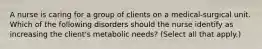 A nurse is caring for a group of clients on a medical-surgical unit. Which of the following disorders should the nurse identify as increasing the client's metabolic needs? (Select all that apply.)