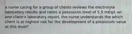 a nurse caring for a group of clients reviews the electrolyte laboratory results and notes a potassium level of 5.5 mEq/L on one client's laboratory report. the nurse understands the which client is at highest risk for the development of a potassium value at this level?