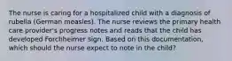 The nurse is caring for a hospitalized child with a diagnosis of rubella (German measles). The nurse reviews the primary health care provider's progress notes and reads that the child has developed Forchheimer sign. Based on this documentation, which should the nurse expect to note in the child?