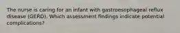 The nurse is caring for an infant with gastroesophageal reflux disease (GERD). Which assessment findings indicate potential complications?