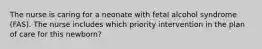 The nurse is caring for a neonate with fetal alcohol syndrome (FAS). The nurse includes which priority intervention in the plan of care for this newborn?