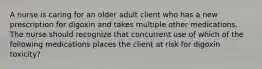 A nurse is caring for an older adult client who has a new prescription for digoxin and takes multiple other medications. The nurse should recognize that concurrent use of which of the following medications places the client at risk for digoxin toxicity?