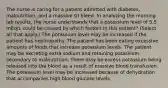 The nurse is caring for a patient admitted with diabetes, malnutrition, and a massive GI bleed. In analyzing the morning lab results, the nurse understands that a potassium level of 5.5 mEq/L could be caused by which factors in this patient? (Select all that apply.) The potassium level may be increased if the patient has nephropathy. The patient has been eating excessive amounts of foods that increase potassium levels. The patient may be excreting extra sodium and retaining potassium secondary to malnutrition. There may be excess potassium being released into the blood as a result of massive blood transfusion. The potassium level may be increased because of dehydration that accompanies high blood glucose levels