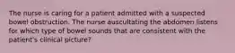 The nurse is caring for a patient admitted with a suspected bowel obstruction. The nurse auscultating the abdomen listens for which type of bowel sounds that are consistent with the patient's clinical picture?