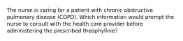 The nurse is caring for a patient with chronic obstructive pulmonary disease (COPD). Which information would prompt the nurse to consult with the health care provider before administering the prescribed theophylline?