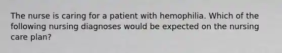 The nurse is caring for a patient with hemophilia. Which of the following nursing diagnoses would be expected on the nursing care plan?