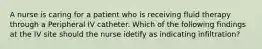 A nurse is caring for a patient who is receiving fluid therapy through a Peripheral IV catheter. Which of the following findings at the IV site should the nurse idetify as indicating infiltration?