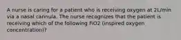 A nurse is caring for a patient who is receiving oxygen at 2L/min via a nasal cannula. The nurse recognizes that the patient is receiving which of the following FiO2 (inspired oxygen concentration)?