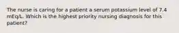 The nurse is caring for a patient a serum potassium level of 7.4 mEq/L. Which is the highest priority nursing diagnosis for this patient?