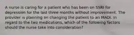 A nurse is caring for a patient who has been on SSRI for depression for the last three months without improvement. The provider is planning on changing the patient to an MAOI. In regard to the two medications, which of the following factors should the nurse take into consideration?