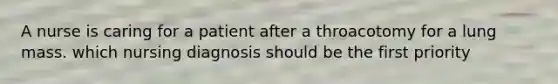 A nurse is caring for a patient after a throacotomy for a lung mass. which nursing diagnosis should be the first priority