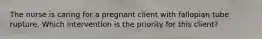 The nurse is caring for a pregnant client with fallopian tube rupture. Which intervention is the priority for this client?