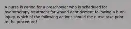 A nurse is caring for a preschooler who is scheduled for hydrotherapy treatment for wound debridement following a burn injury. Which of the following actions should the nurse take prior to the procedure?