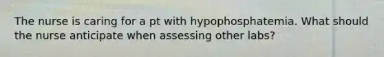 The nurse is caring for a pt with hypophosphatemia. What should the nurse anticipate when assessing other labs?