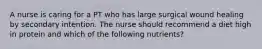 A nurse is caring for a PT who has large surgical wound healing by secondary intention. The nurse should recommend a diet high in protein and which of the following nutrients?