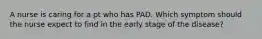 A nurse is caring for a pt who has PAD. Which symptom should the nurse expect to find in the early stage of the disease?