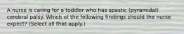 A nurse is caring for a toddler who has spastic (pyramidal) cerebral palsy. Which of the following findings should the nurse expect? (Select all that apply.)