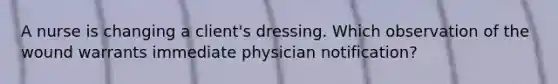 A nurse is changing a client's dressing. Which observation of the wound warrants immediate physician notification?