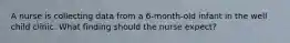 A nurse is collecting data from a 6-month-old infant in the well child clinic. What finding should the nurse expect?