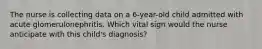 The nurse is collecting data on a 6-year-old child admitted with acute glomerulonephritis. Which vital sign would the nurse anticipate with this child's diagnosis?