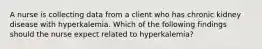 A nurse is collecting data from a client who has chronic kidney disease with hyperkalemia. Which of the following findings should the nurse expect related to hyperkalemia?