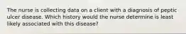 The nurse is collecting data on a client with a diagnosis of peptic ulcer disease. Which history would the nurse determine is least likely associated with this disease?